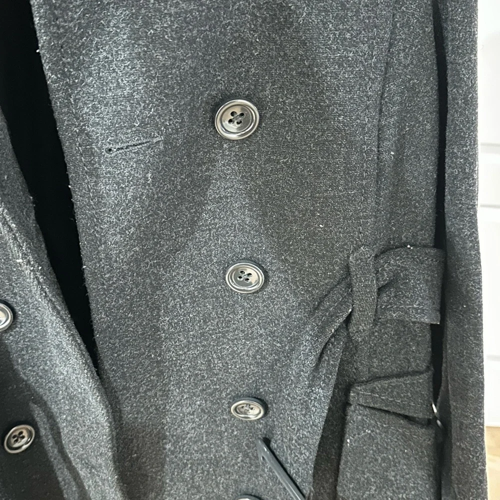 H&M Charcoal Gray Double-Breasted Wool-Blend Pea Coat with Belt